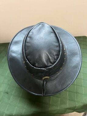 Men's Black Leather Outback Hat - Classic Ranch Style